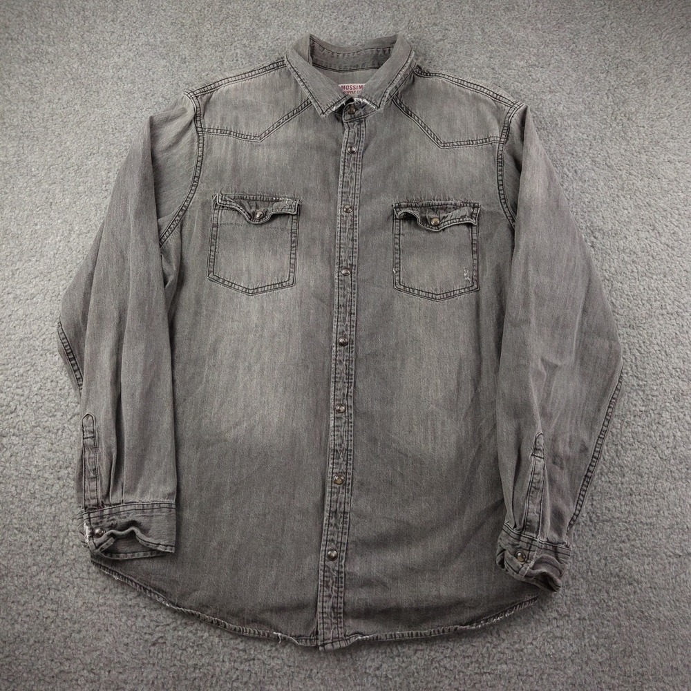 Mossimo Pearl Snap Shirt Mens XL Western Denim Gray Long Sleeve 100% Cotton Y2K